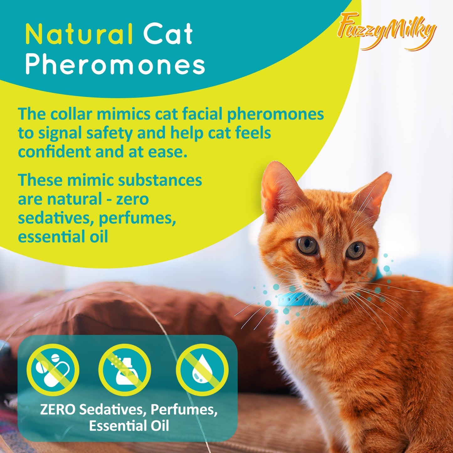 Fuzzymilky Cat Calming Collars (Blue) - 4 Packs Pheromone Calming Collar for Cats