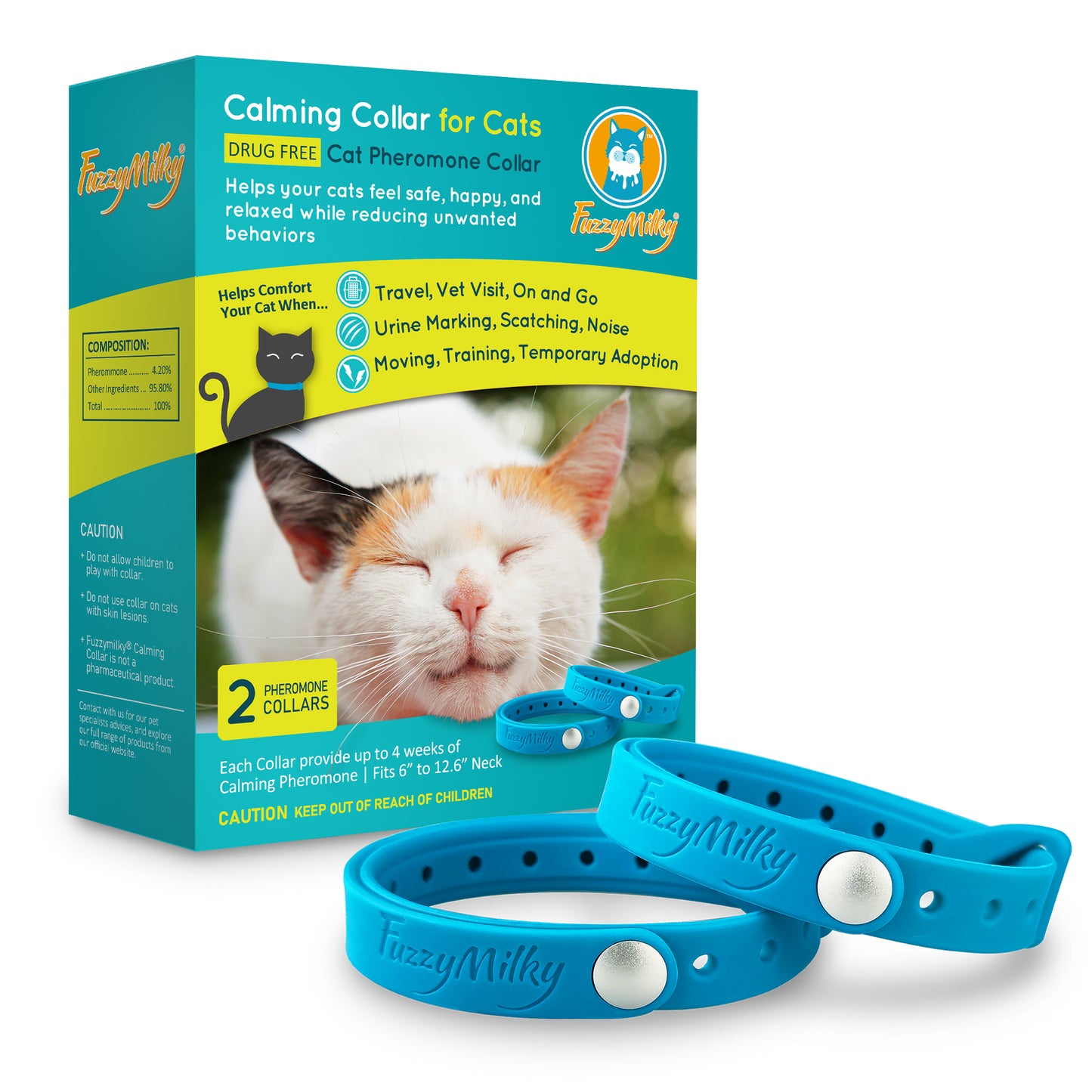 Fuzzymilky Cat Calming Collars (Blue) - 2 Packs Pheromone Calming Collar for Cats