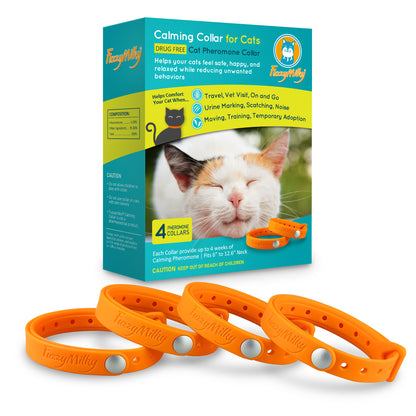 Fuzzymilky Cat Calming Collars (Orange) - 4 Packs Pheromone Calming Collar for Cats