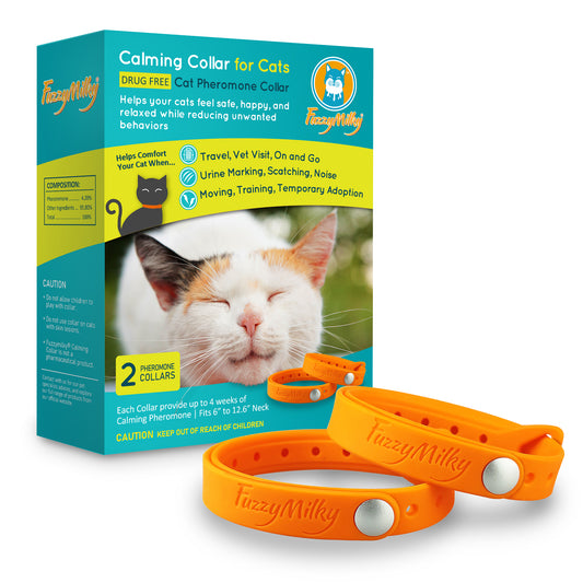 Fuzzymilky Cat Calming Collars (Orange) - 2 Packs Pheromone Calming Collar for Cats